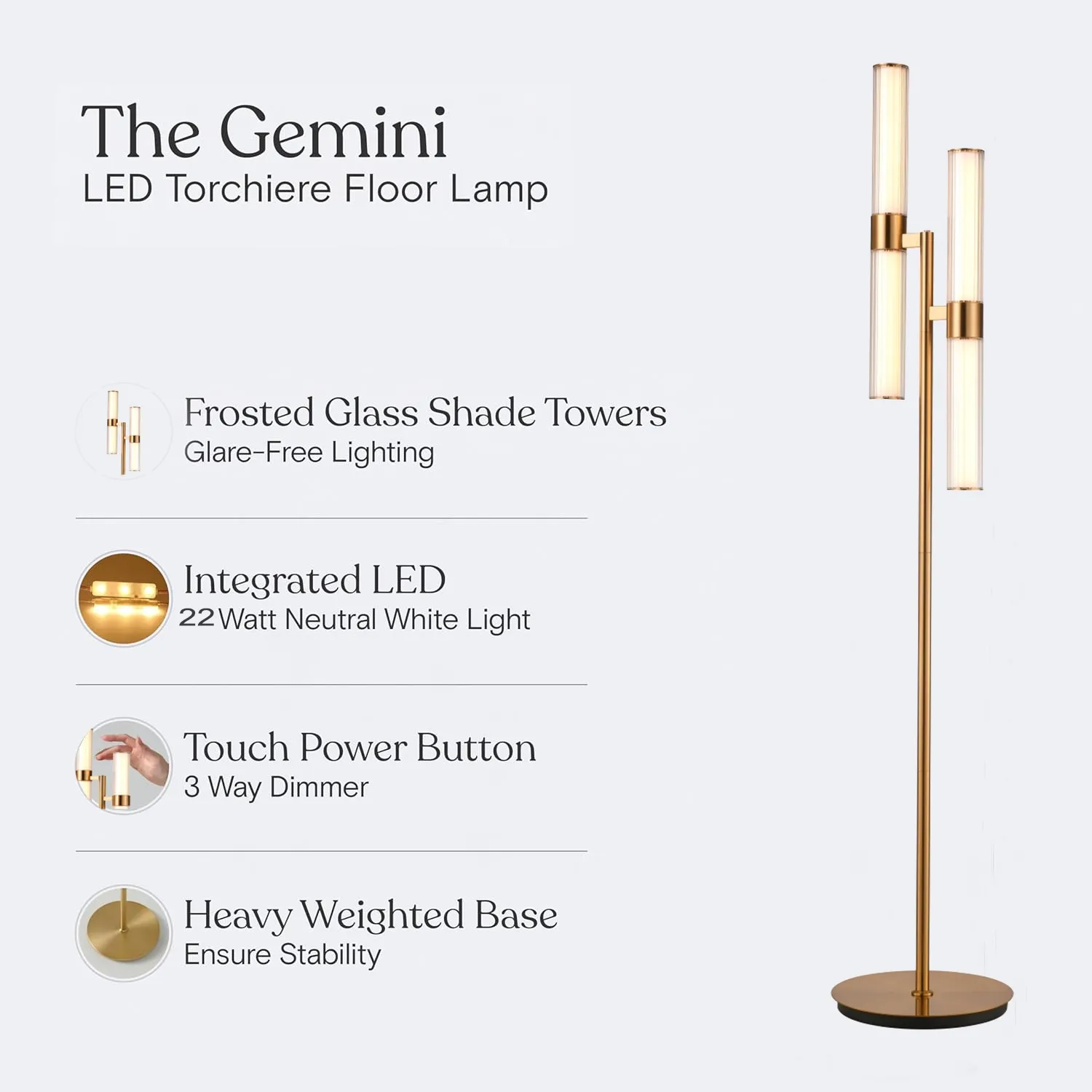 Dimmable 2 Light Torchiere Floor Lamp